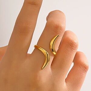 Stainless Steel Gold-Tone Adjustable Women's Minimalist Ring (R53)